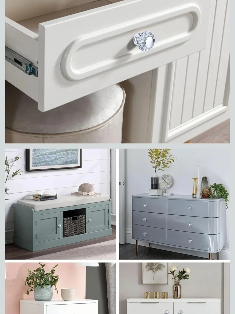 Crystal Resin Drawer Knobs in Silver Tone
